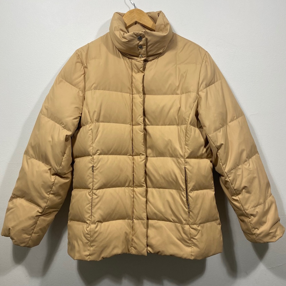 Norwegian Nicole Women's 8/10 Tan Camel Duck Down Puffer Jacket Funnel Neck Cozy